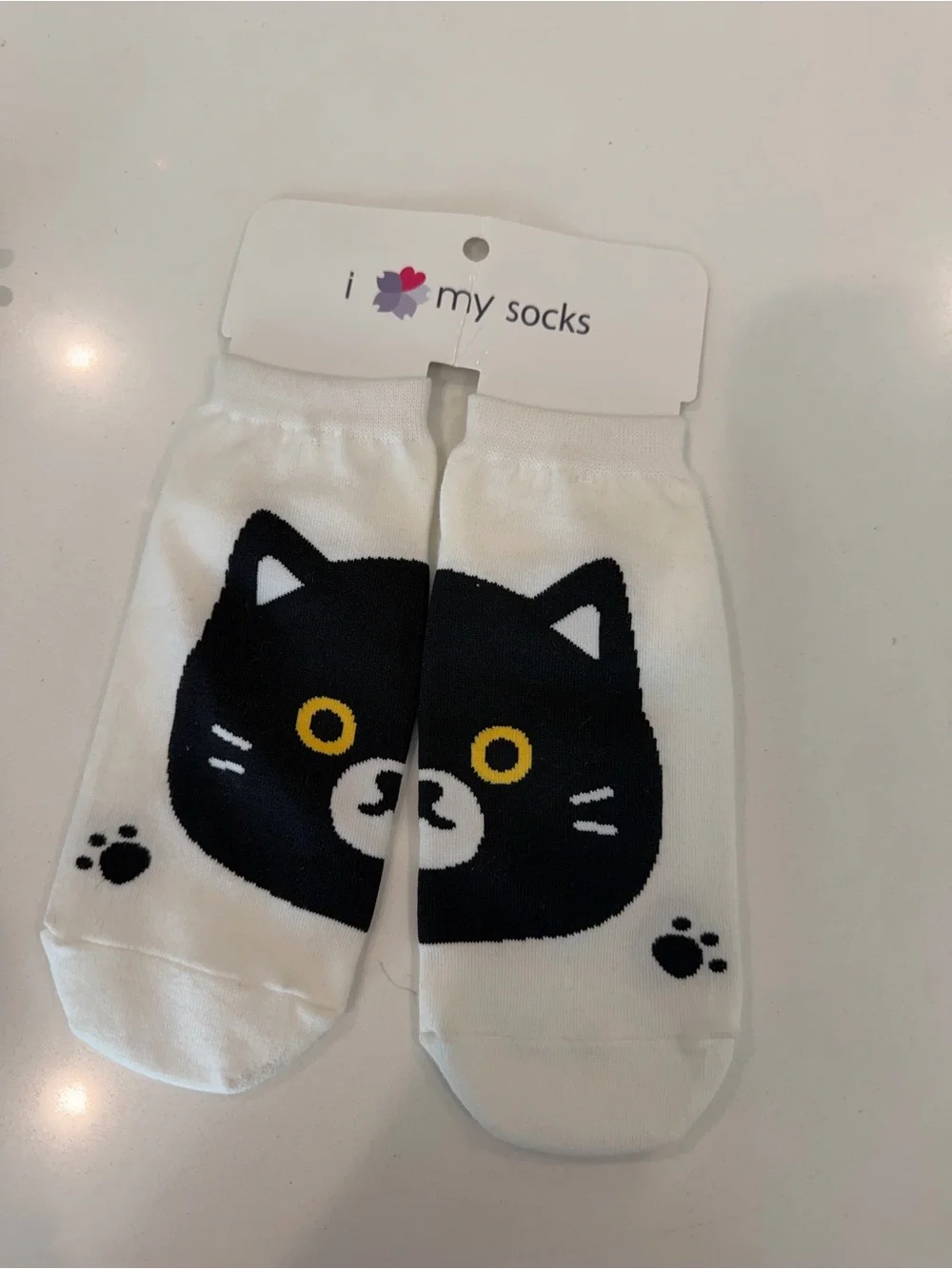 White Cat Face Ankle Socks - Cute Black Cat Design
